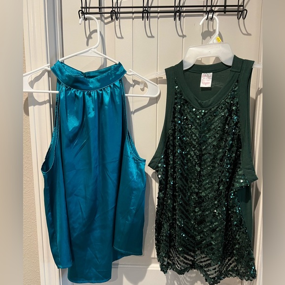 SHEIN Tops - 💰 5/$20!! Lot of 2 SHEIN blue Teal Blouse & No boundaries green sequin blouse xl